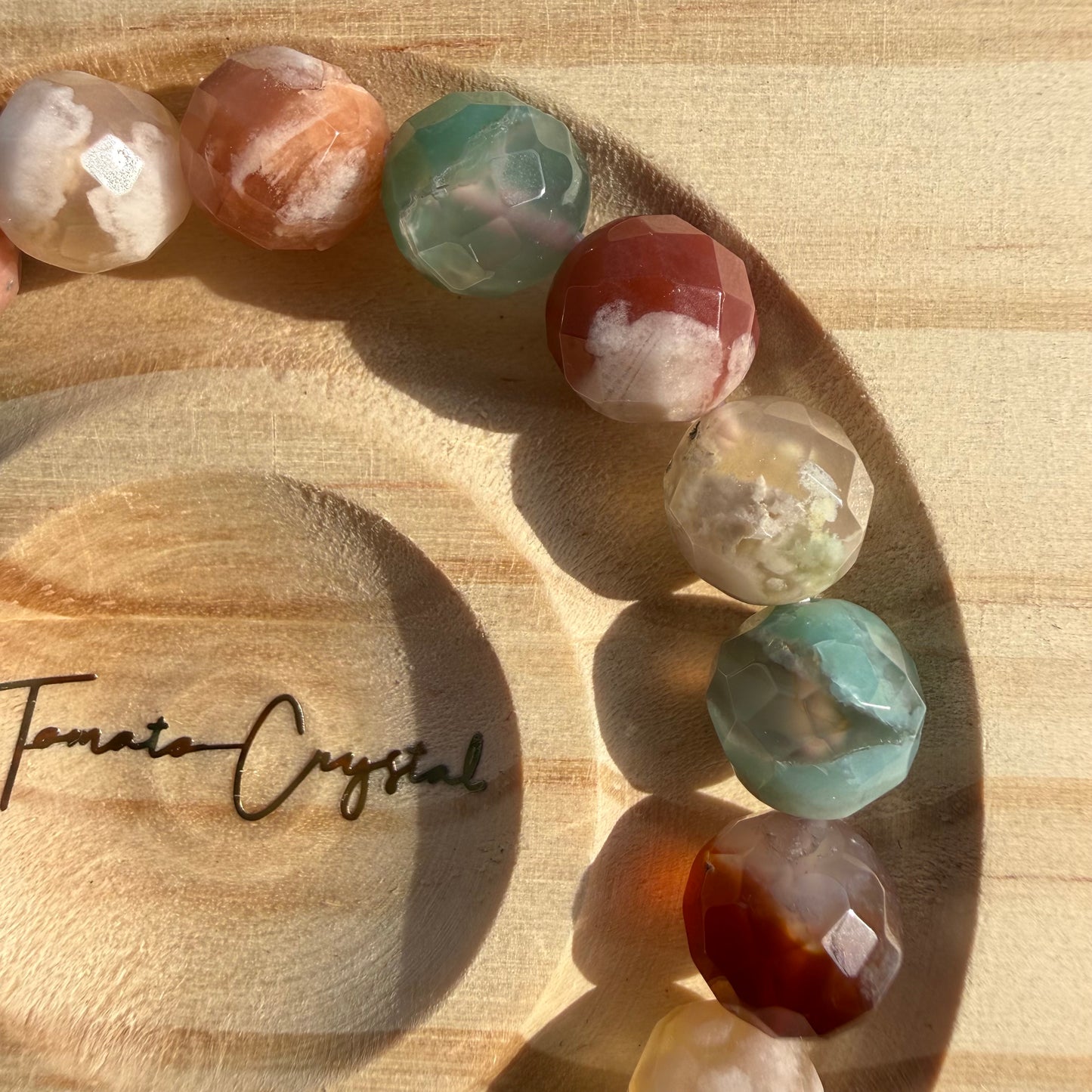 春遊園・光彩　カット桜瑪瑙ブレスレット グリーンミックス 002